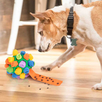 Blue Ball And Blue Strips Of Fabric Interactive Pet Snuffle Ball - Treat-Dispensing Toy for Dogs and Cats, 20 cm TPR and Felt Fabric for Mental Stimulation