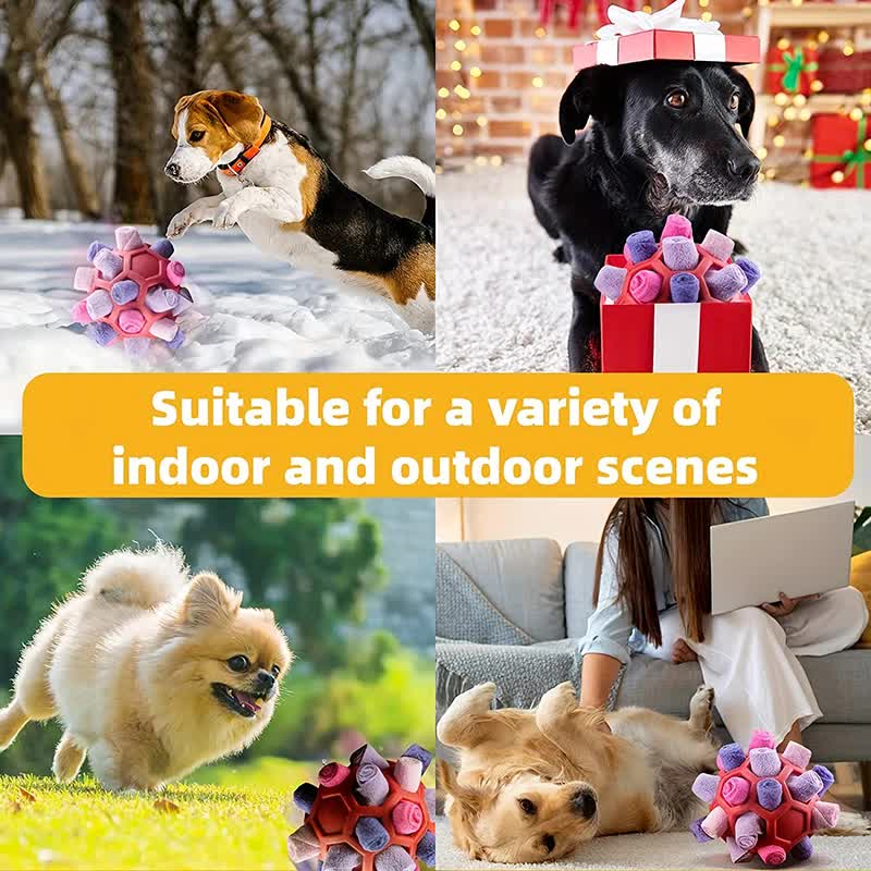 Blue Ball And Blue Strips Of Fabric Interactive Pet Snuffle Ball - Treat-Dispensing Toy for Dogs and Cats, 20 cm TPR and Felt Fabric for Mental Stimulation