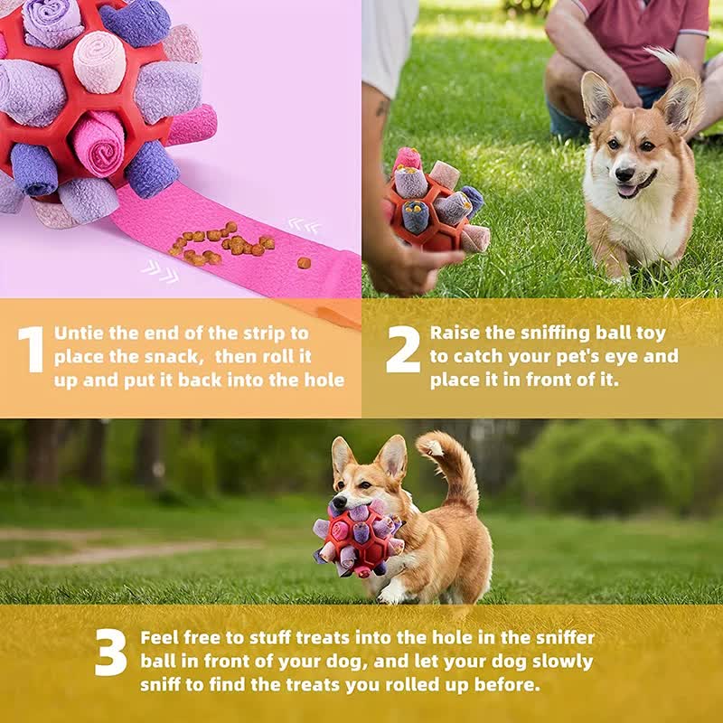 Green Ball And Black,Orange Strips Of Fabric Interactive Pet Snuffle Ball - Treat-Dispensing Toy for Dogs and Cats, 20 cm TPR and Felt Fabric for Mental Stimulation