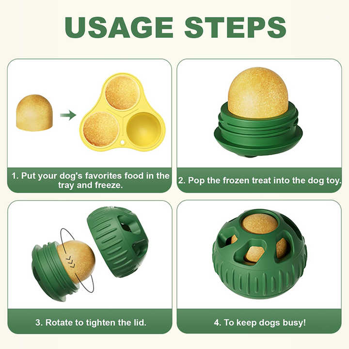 Yellow Ball and Black Mold Pet Treat Dispensing Ball and Molding Set - Silicone Dog Chew Toy for Teeth Cleaning and Boredom Relief