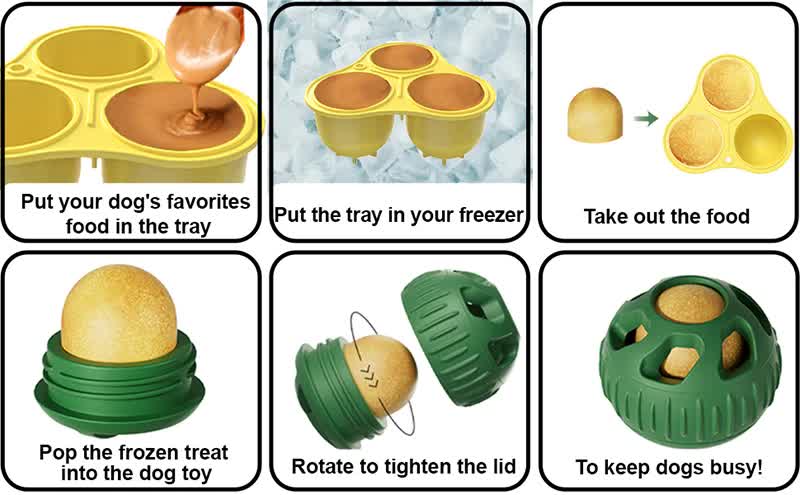 Yellow Ball and Black Mold Pet Treat Dispensing Ball and Molding Set - Silicone Dog Chew Toy for Teeth Cleaning and Boredom Relief