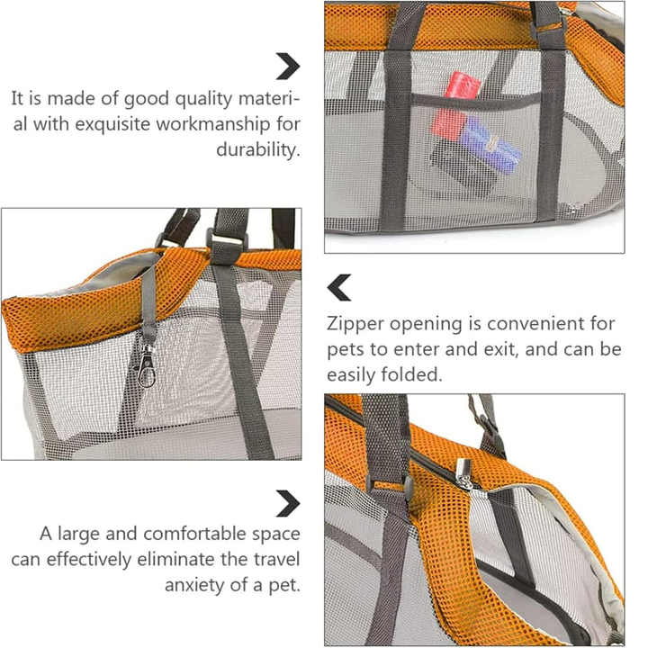 Orange And Grey Lightweight Breathable Mesh Pet Carrier Handbag - Portable Travel Tote for Small Dogs & Cats up to 8kg