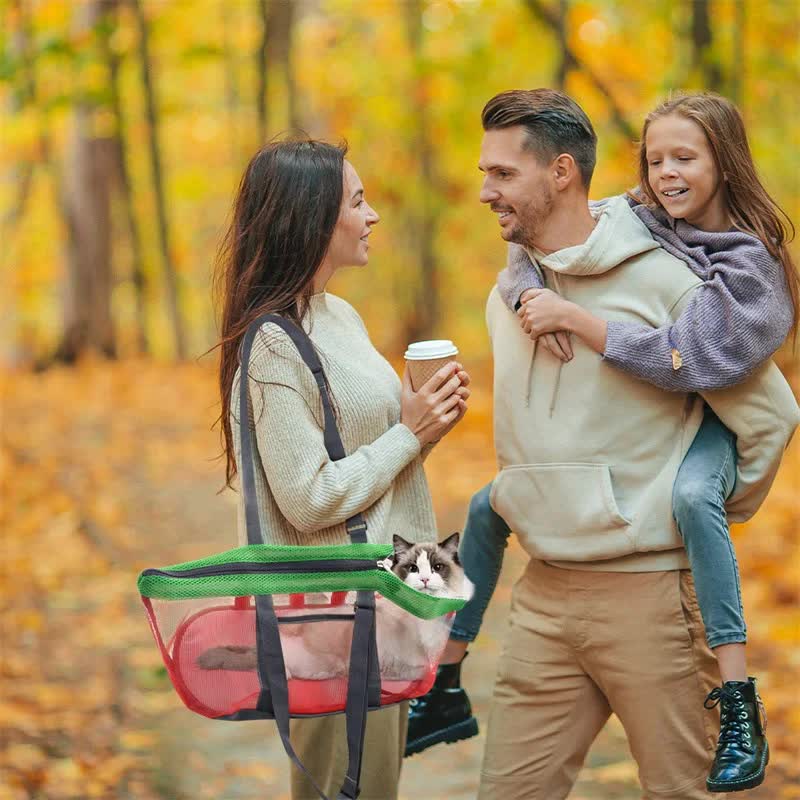 Red And Grey Lightweight Breathable Mesh Pet Carrier Handbag - Portable Travel Tote for Small Dogs & Cats up to 8kg