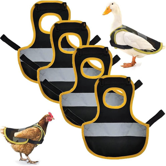 4 Pcs Black High Visibility Chicken & Duck Safety Vest - Reflective Poultry Jacket