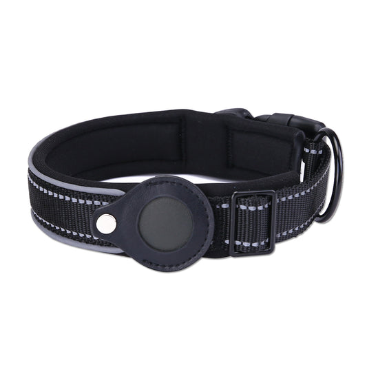 XL Black Secure Nylon Dog Collar with Built-in Apple AirTag (not included) Holder Case - Pet Tracker Accessory
