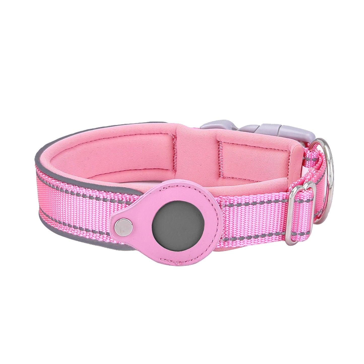 M Pink Secure Nylon Dog Collar with Built-in Apple AirTag (not included) Holder Case - Pet Tracker Accessory