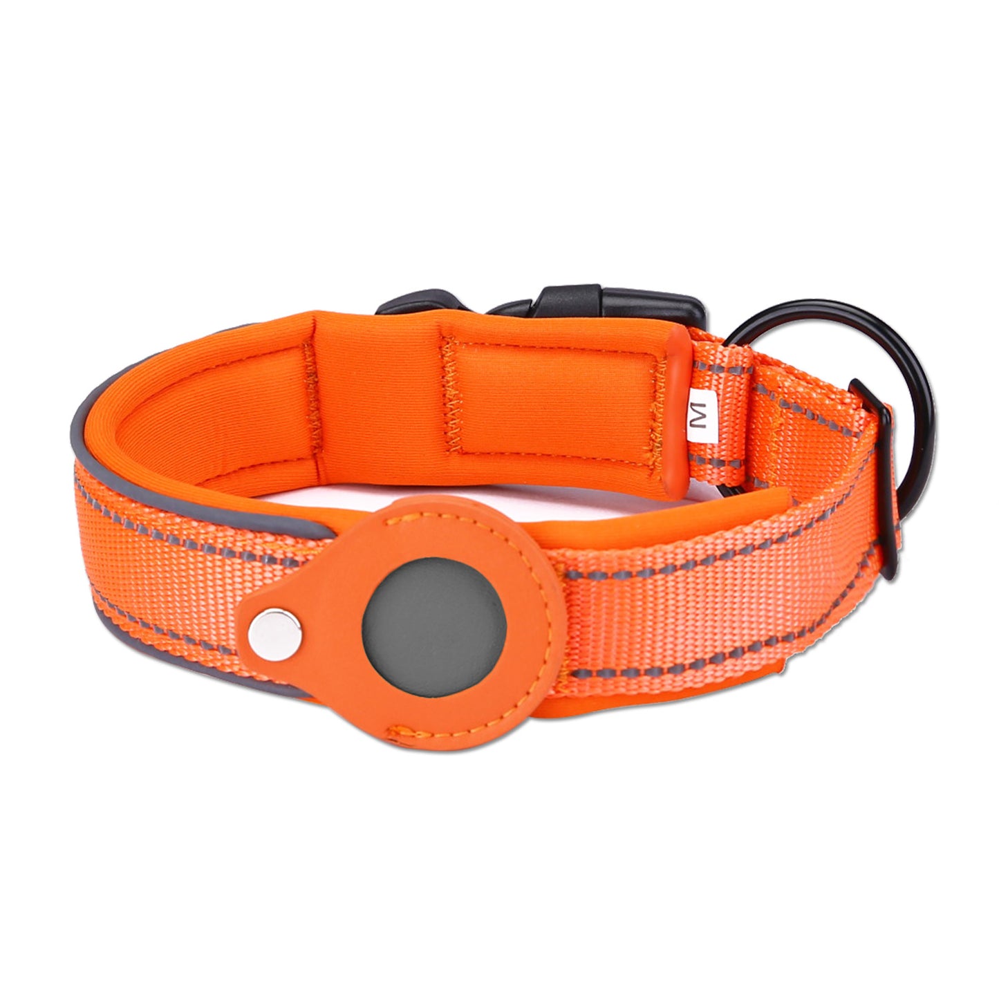 S Orange Secure Nylon Dog Collar with Built-in Apple AirTag (not included) Holder Case - Pet Tracker Accessory