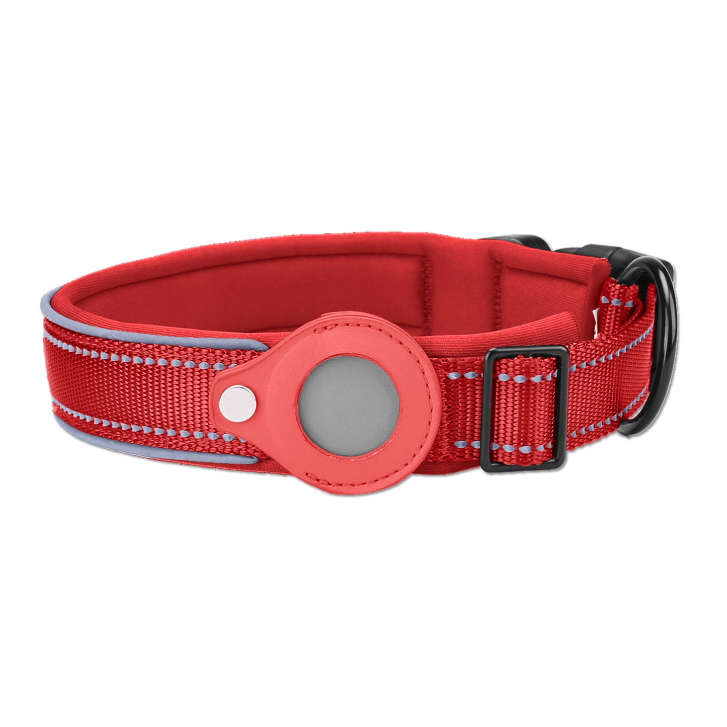 XL Red Secure Nylon Dog Collar with Built-in Apple AirTag (not included) Holder Case - Pet Tracker Accessory