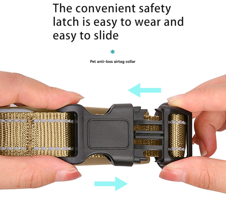 S Khaki Secure Nylon Dog Collar with Built-in Apple AirTag (not included) Holder Case - Pet Tracker Accessory