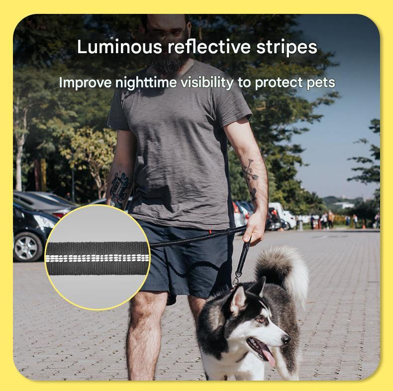 Grey Shock Absorbing Dog Leash with Reflective Stitching - 135cm for Small to Large Dogs