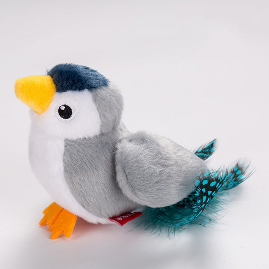 Interactive Plush Cat Toy - Lifelike Bird with Chirping Sounds and Feathers,Off-white
