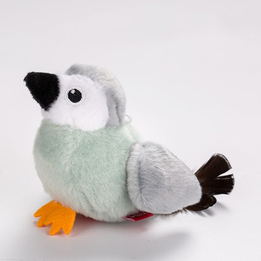 Interactive Plush Cat Toy - Lifelike Bird with Chirping Sounds and Feathers,Light Gray