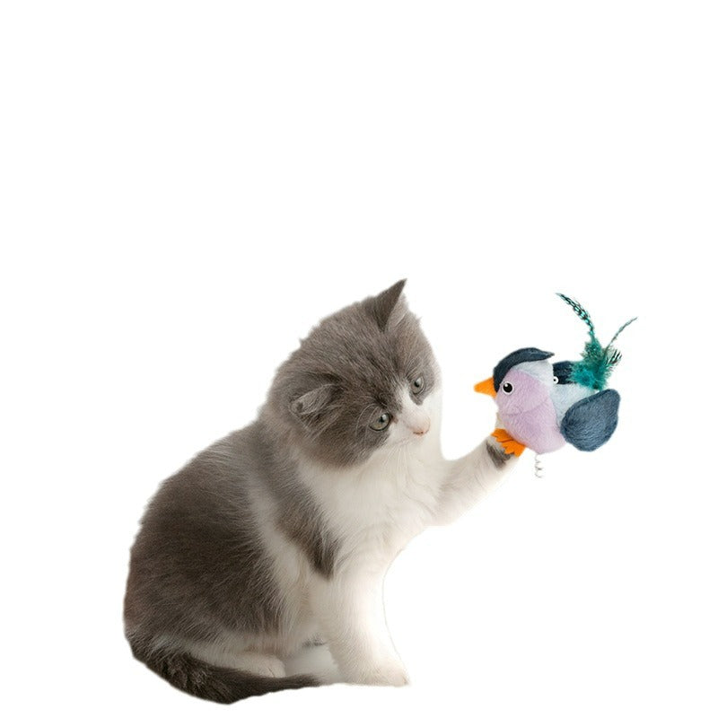 Interactive Plush Cat Toy - Lifelike Bird with Chirping Sounds and Feathers,Light Gray