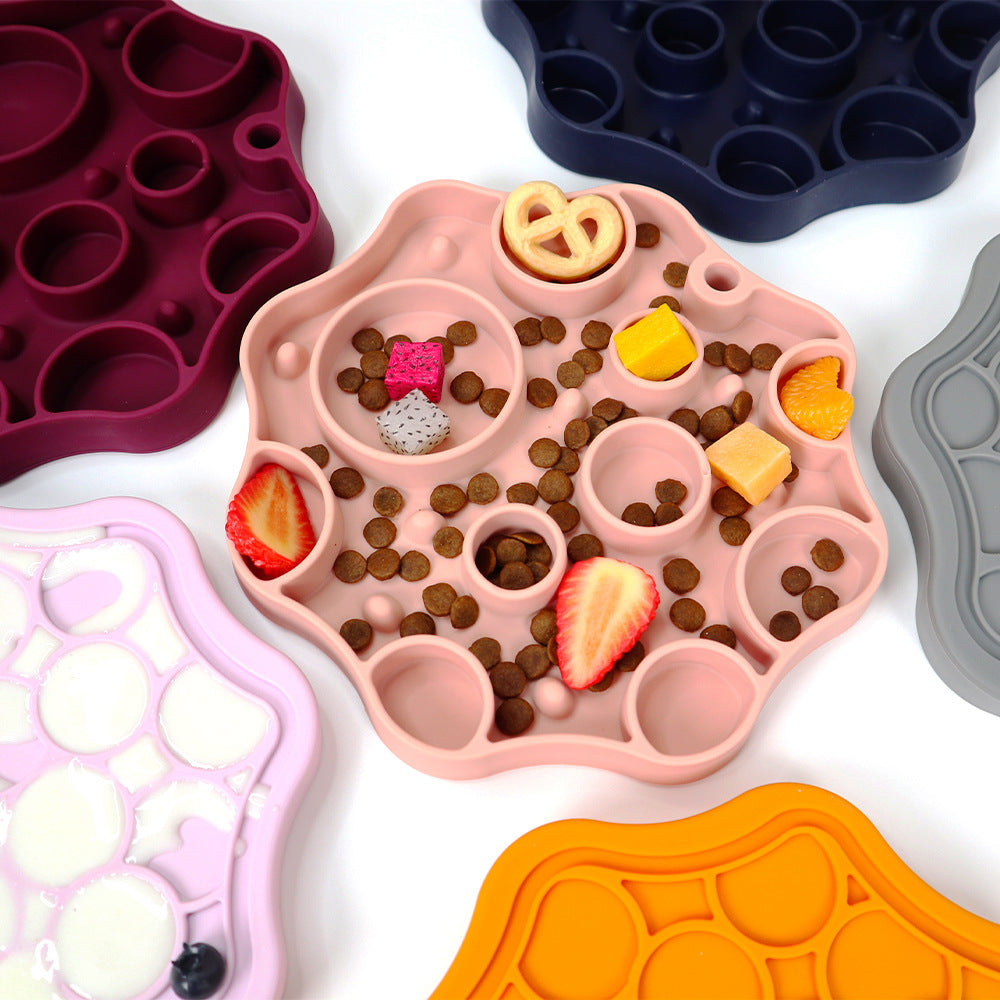 Silicone Dog Slow Feeder and Licking Mat - 2 in 1 Puzzle Bowl for Dog Slow Feeding(Navy blue)