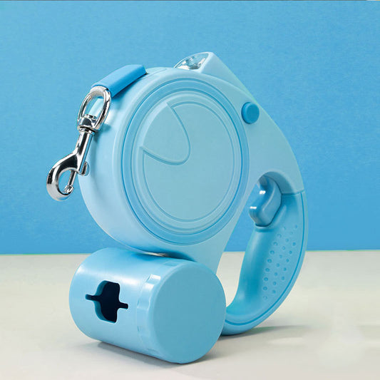 Green 3M Retractable Dog Leash - Built-in LED Light (No Batteries) and Bag Holder