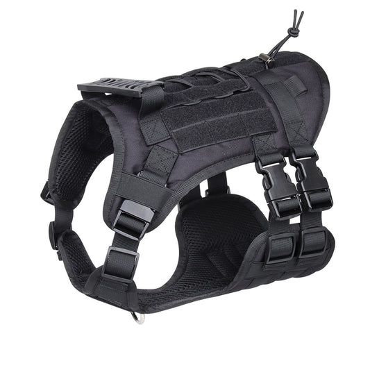Black Tactical Dog Training Harness - Adjustable Vest for Training and Walking - M