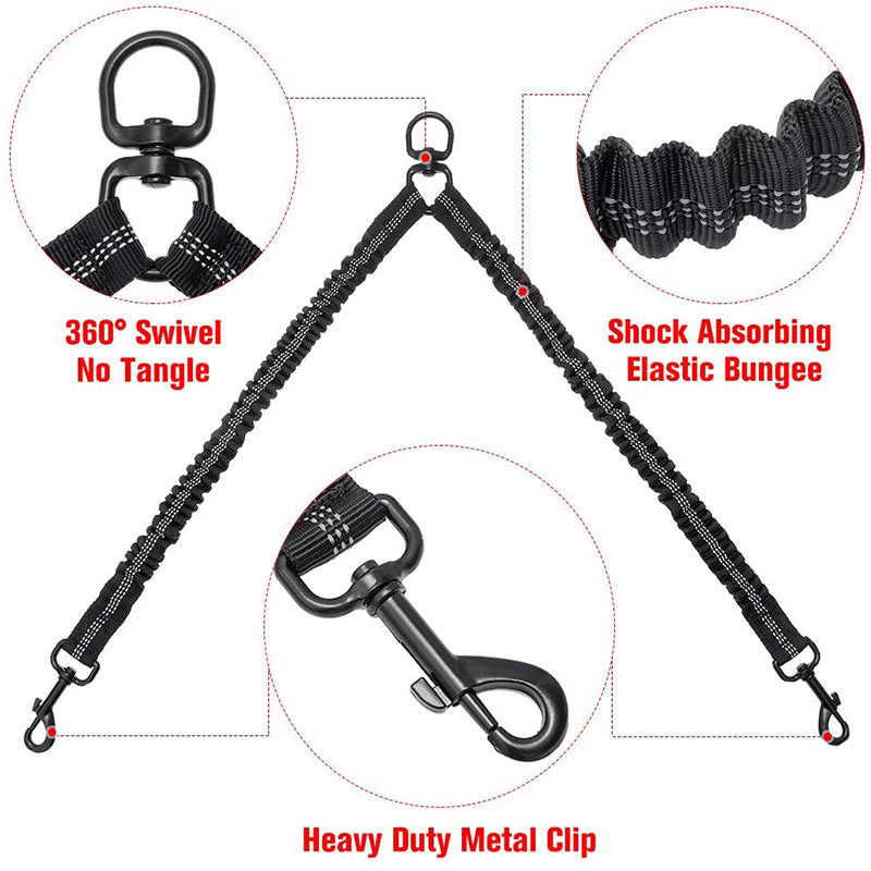 Red Pet Double-Ended Rope + 1.5M Leash - Easy to walk two dogs, tangle-free design