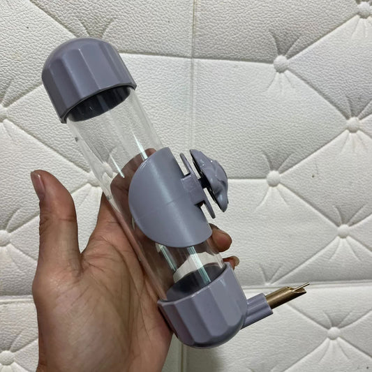 Grey Automatic Bird Water Feeder Bottle (200ml) - Leakproof No-Drip Dispenser for Parrots
