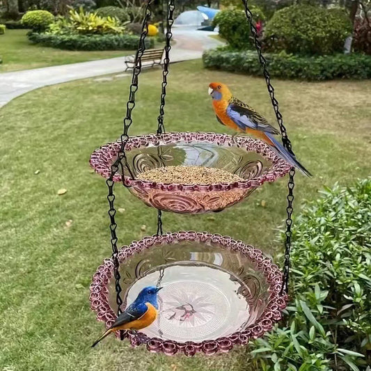 Purple Easy Clean Hanging Bird Feeder - Double Layer Durable Plastic Design for Patios
