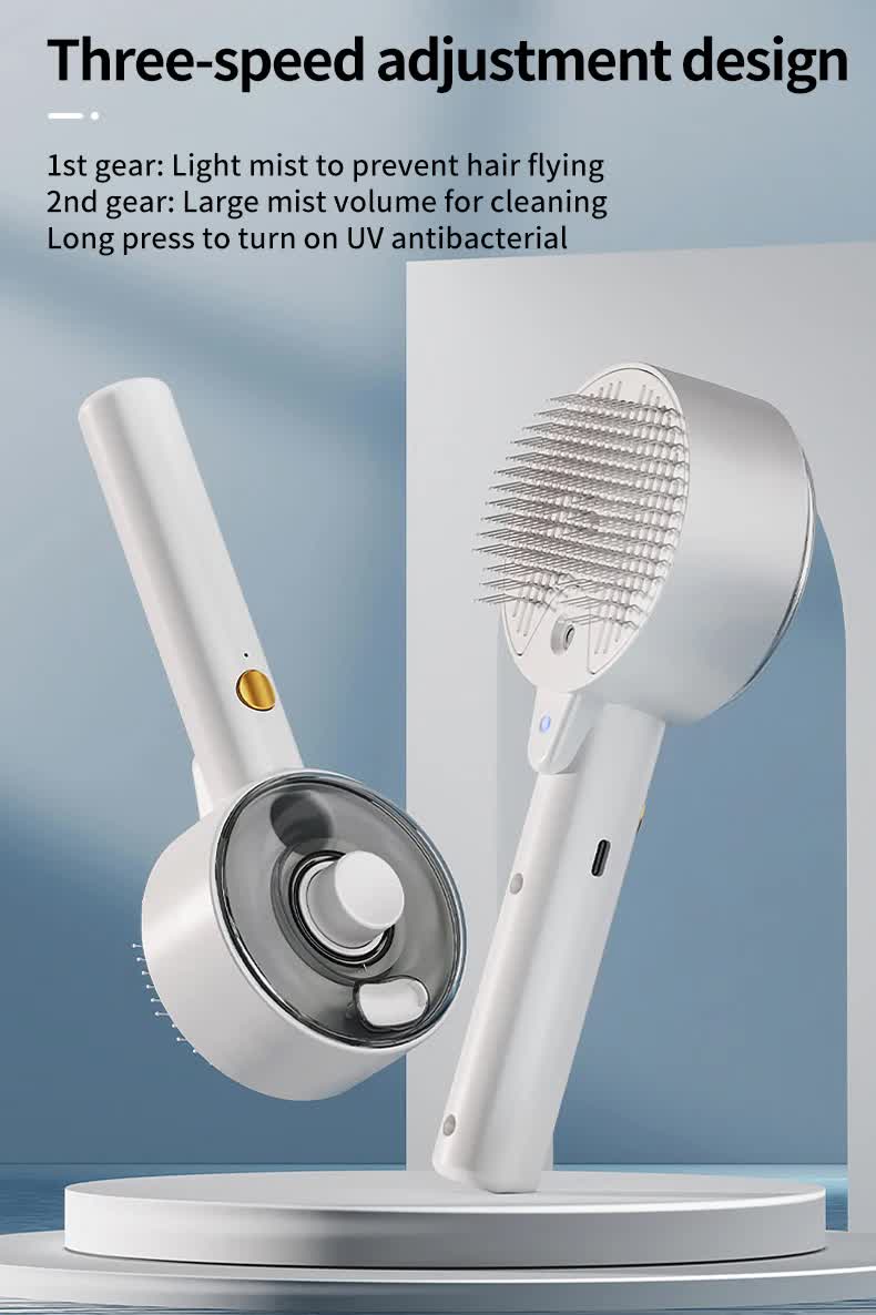 White Rechargeable Pet Grooming Brush with UVC Sterilizer & Mist Spray