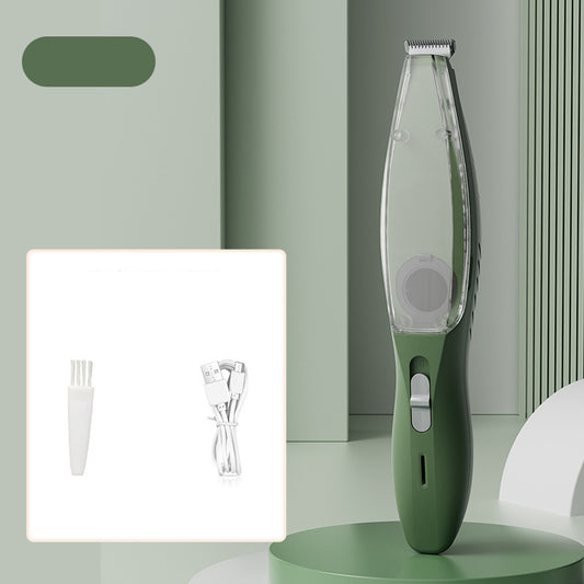 Green Rechargeable Pet Grooming Clipper with Built-in Vacuum - Low Noise Hair Trimmer for Dogs & Cats