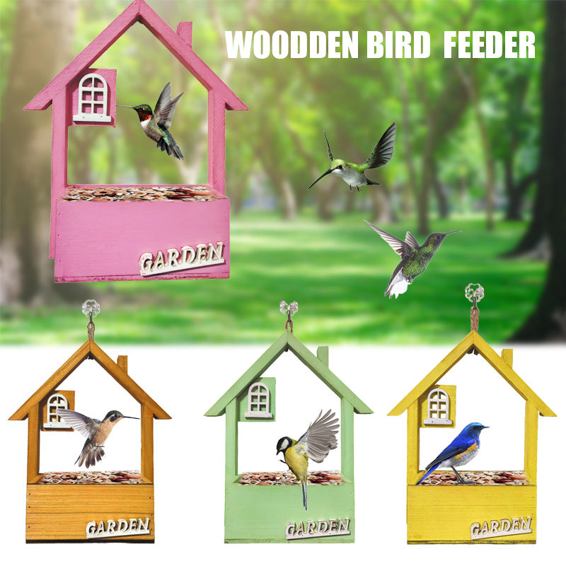 Green Charming Wooden House Hanging Bird Feeder - Attract Wild Birds to Your Garden