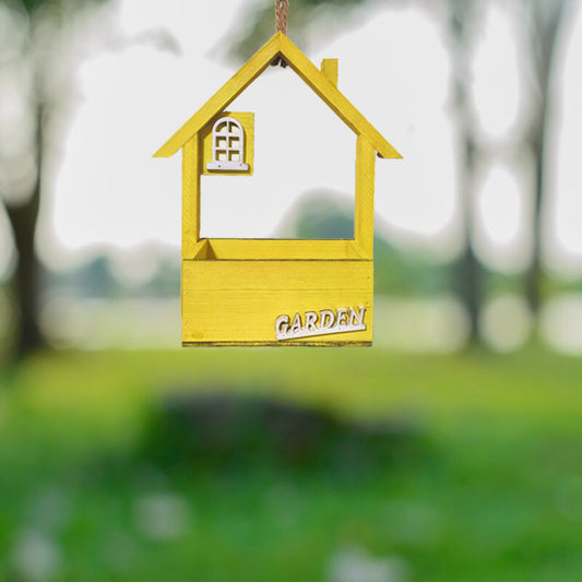 Yellow Charming Wooden House Hanging Bird Feeder - Attract Wild Birds to Your Garden