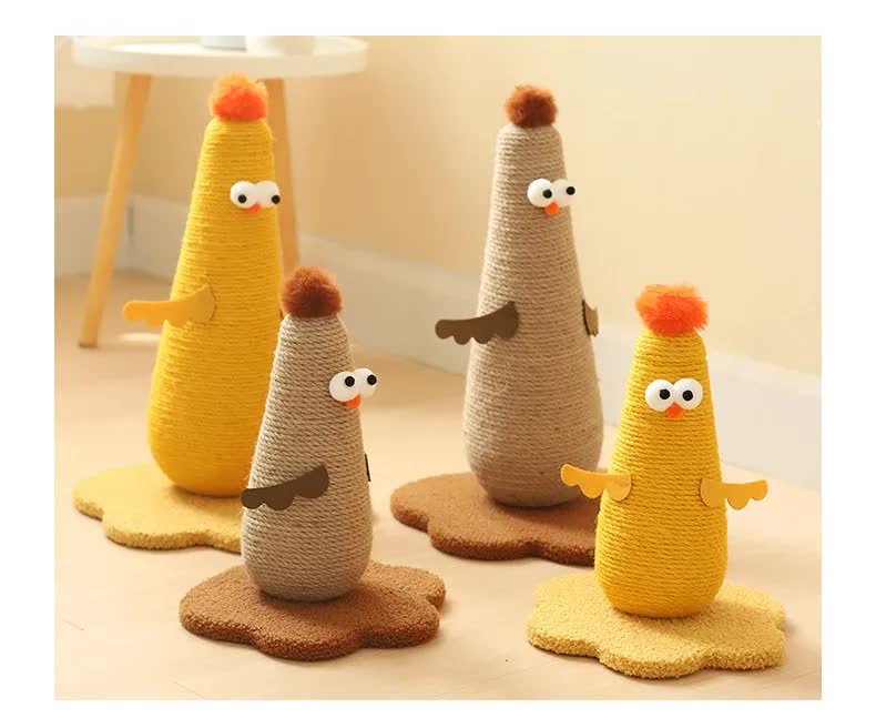 Yellow Adorable Chick Cat Scratching Post - Durable Sisal Rope Scratcher Toy for Cats & Kittens